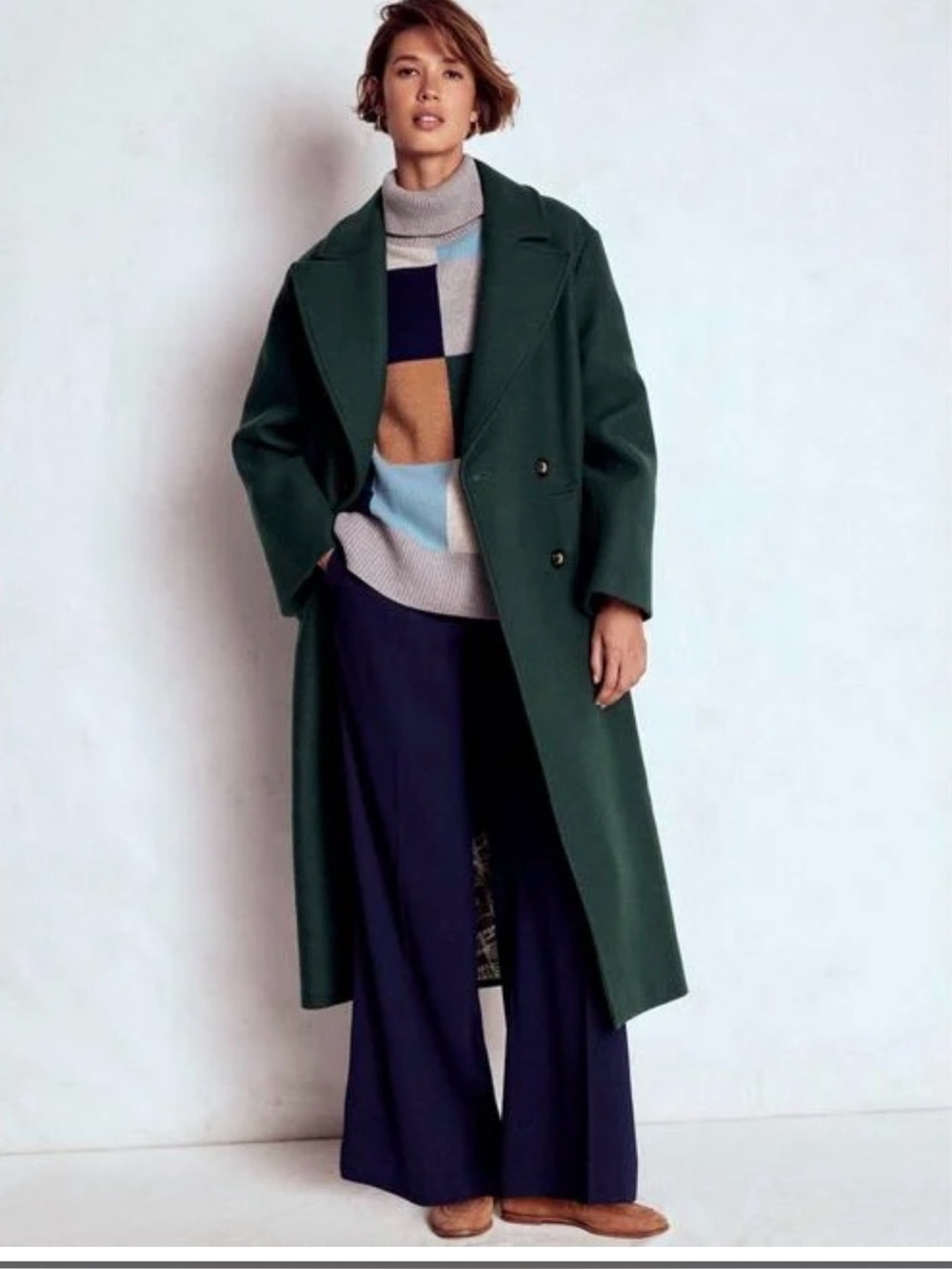 Boden Cocoon Wool Coat Long Deep Green Peacoat Heavy Womens 10